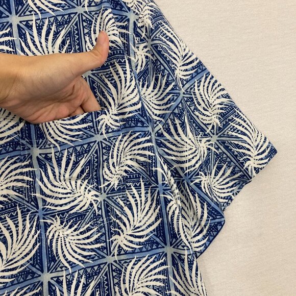 Nat Nast Blue White Leaf Print Silk Cotton Blend Short Sleeve Button Down Large - Picture 5 of 12